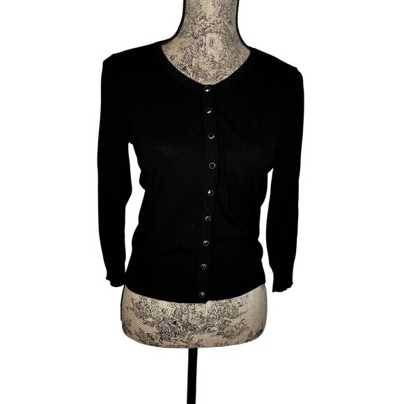 White House/Black Market Womens Black Jewel Snap Button Down Cardigan Sweater XS - Picture 2 of 3